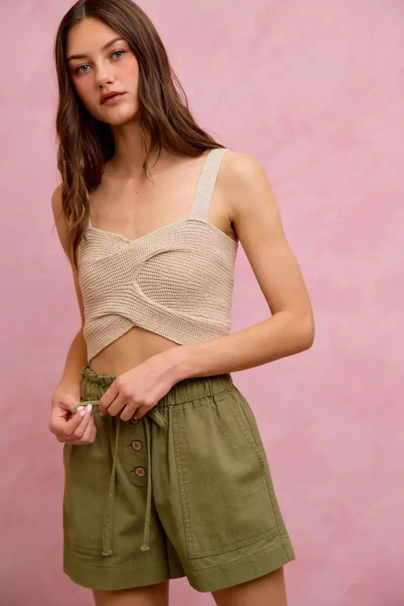 SO ME Paper Bag Patch Pocket Drawstring Twill Shorts  Style Ratio