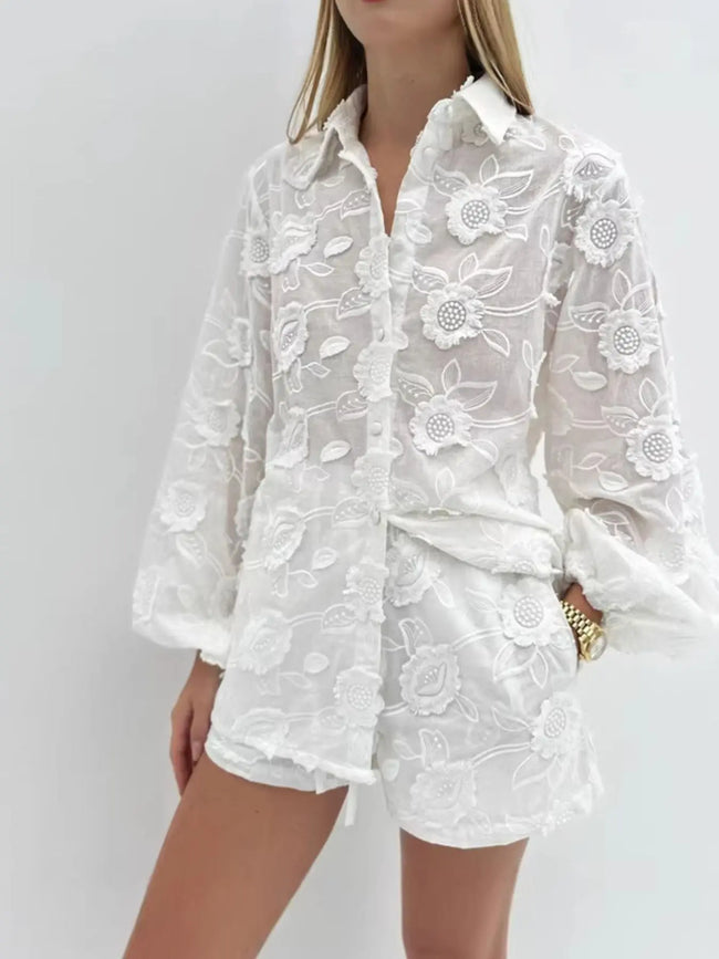 Floral Embroidered Shirt and Shorts Set  Style Ratio