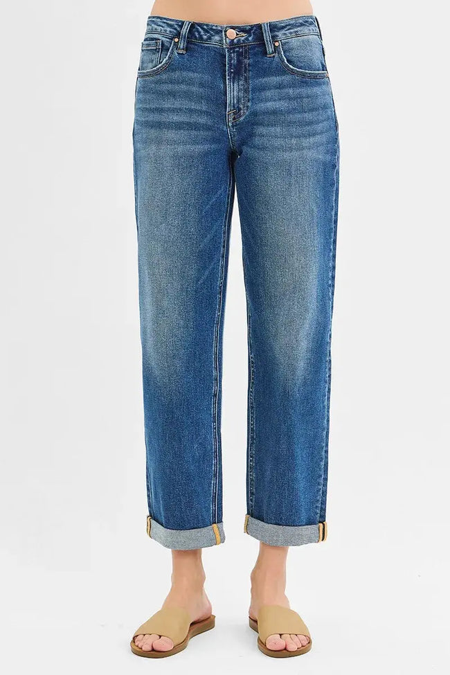 RISEN Full Size Mid Rise Boyfriend Roll Up Jeans  Style Ratio