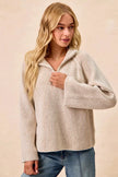 BiBi Two Tone Rib Textured Knit Collared Top with Zip Up  Style Ratio