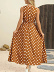 Polka Dot Round Neck Sleeveless Midi Dress  Style Ratio