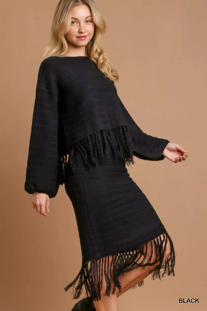 Umgee Crochet Knit Sweater Crop Top with Frey Hem  Style Ratio