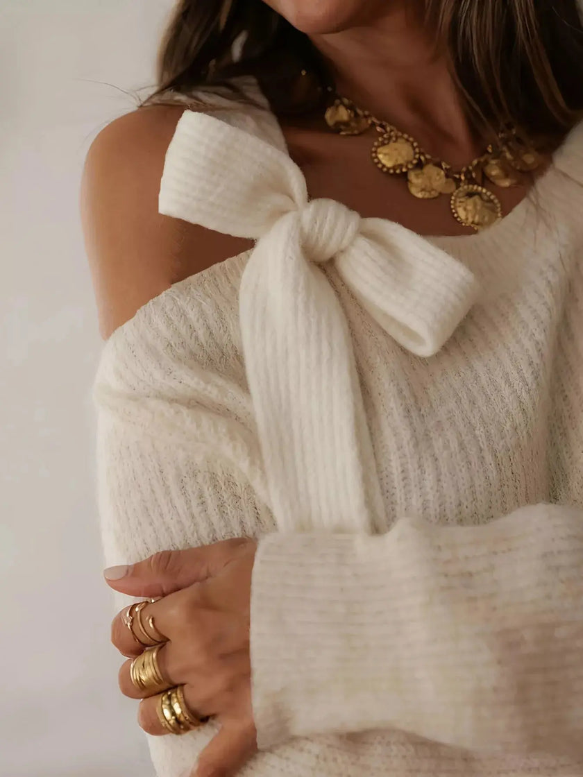 Bow-Accent One-Shoulder Sweater  Style Ratio