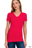 Zenana Basic Cotton V-Neck Short Sleeve Shirt  Style Ratio