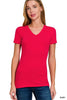 Zenana Basic Cotton V-Neck Short Sleeve Shirt  Style Ratio