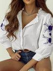 Frill Floral Embroidered Sleeve Blouse  Style Ratio