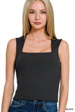 Zenana Ribbed Seamless Double Layered Square Neck Tank  Style Ratio