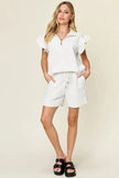 Double Take Texture Flounce Sleeve Top and Drawstring Shorts Set  Style Ratio