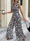 Sleeveless V Neck Leopard Print Jumpsuit  Style Ratio
