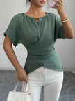 Beaded Neckline Short Sleeve Blouse  Style Ratio