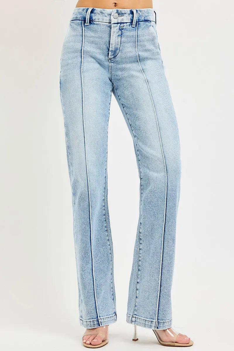 RISEN Tummy Control High Rise Straight Pin Tuck Jeans  Style Ratio