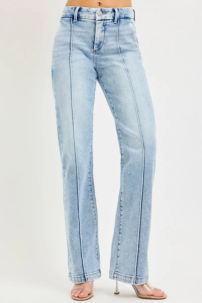 RISEN Tummy Control High Rise Straight Pin Tuck Jeans  Style Ratio