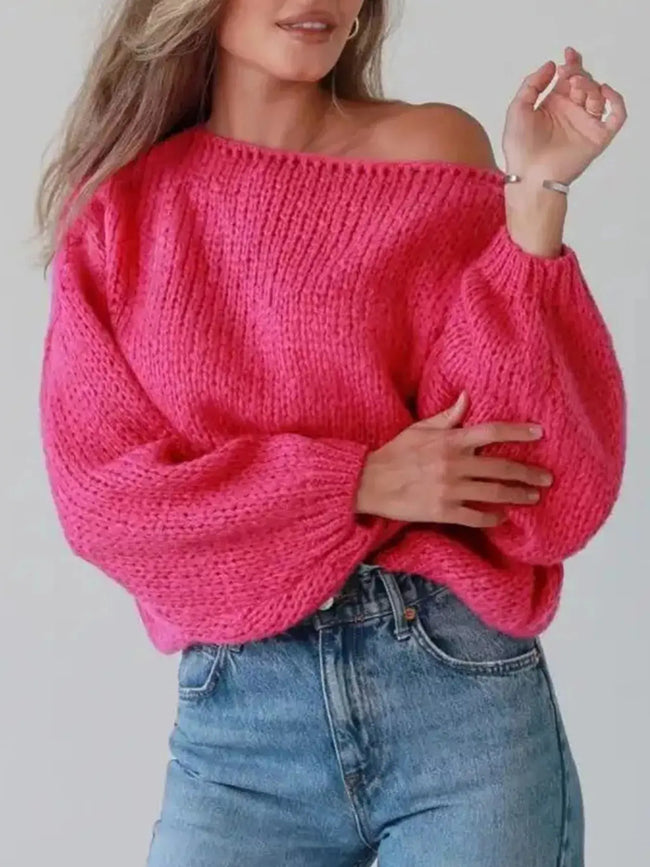 Chunky Knit Boat Neck Sweater  Style Ratio