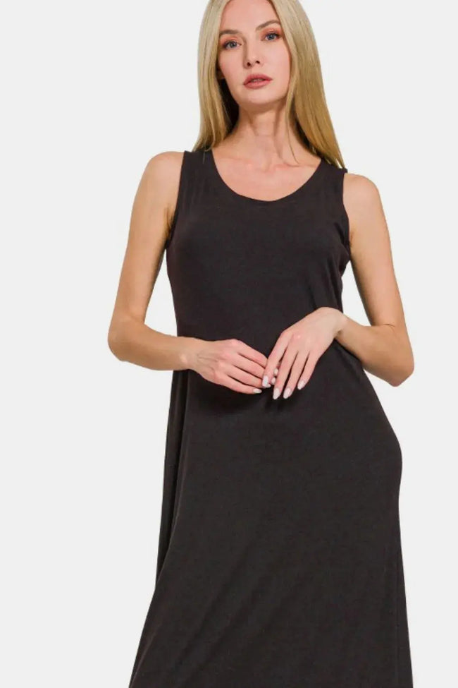 Zenana Scoop Neck Wide Strap Tank Dress  Style Ratio