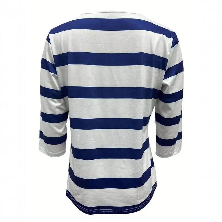 Stripe V Neck Buttoned Casual Shirt - Style Ratio