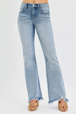 RISEN Full Size Tummy Control Mid Rise Flare Jeans with Fray Hem Detailed  Style Ratio
