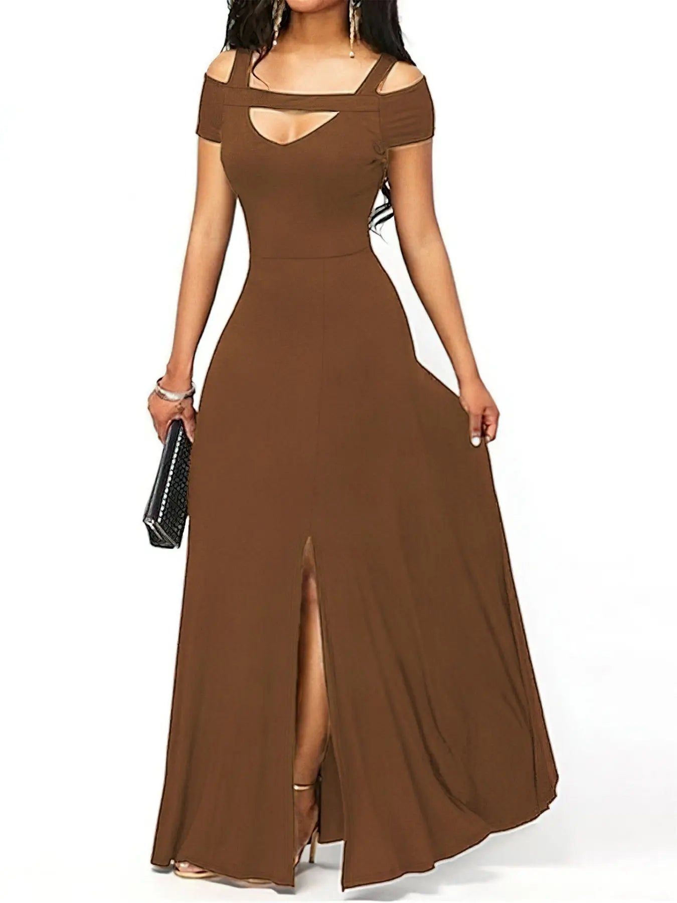 Elegant Off-Shoulder Slit Maxi Dress  Style Ratio