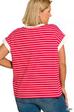 Zenana Full Size Contrast Trim Cap Sleeve Stripe Sweater  Style Ratio