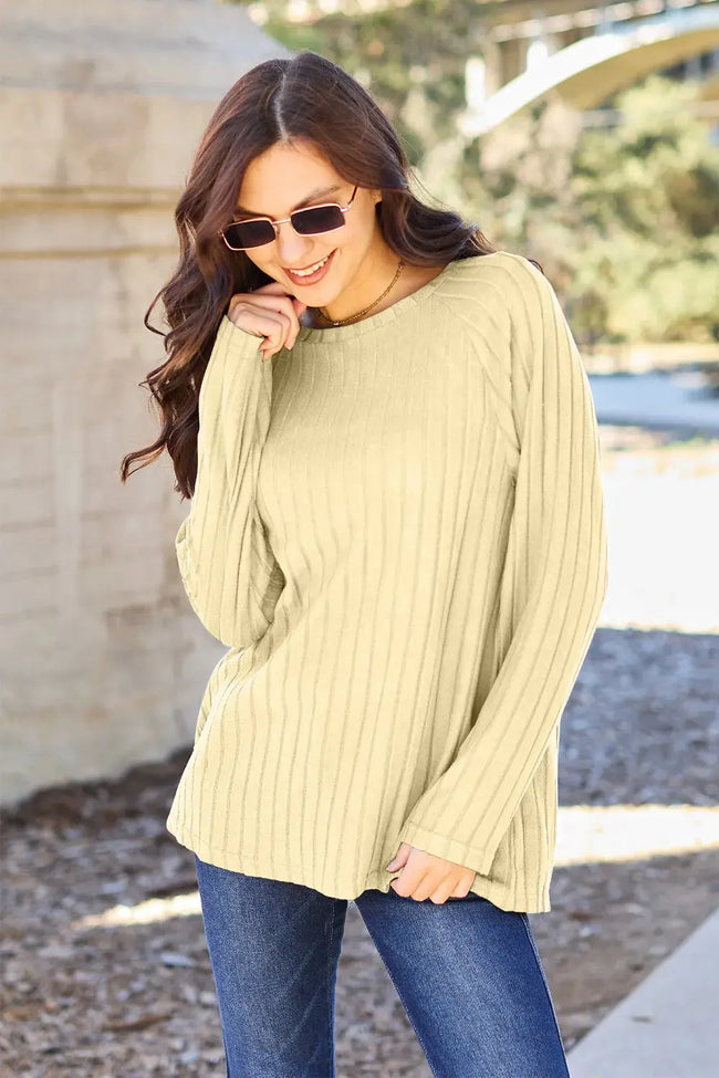 Basic Bae Full Size Ribbed Round Neck Long Sleeve Top  Style Ratio