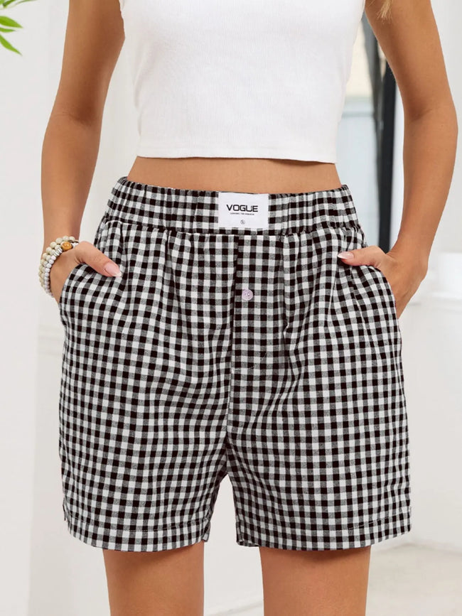 Gingham Elastic Waist Casual Shorts  Style Ratio