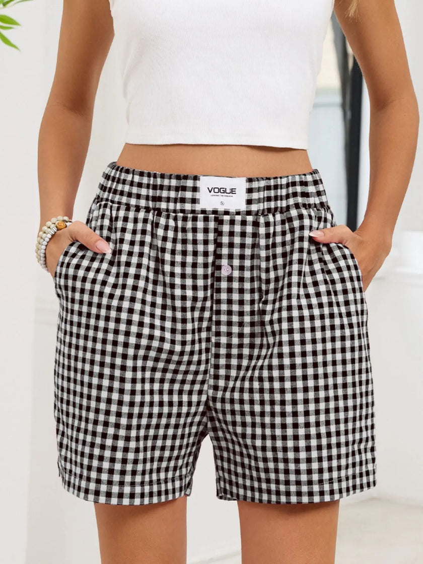 Gingham Elastic Waist Casual Shorts  Style Ratio