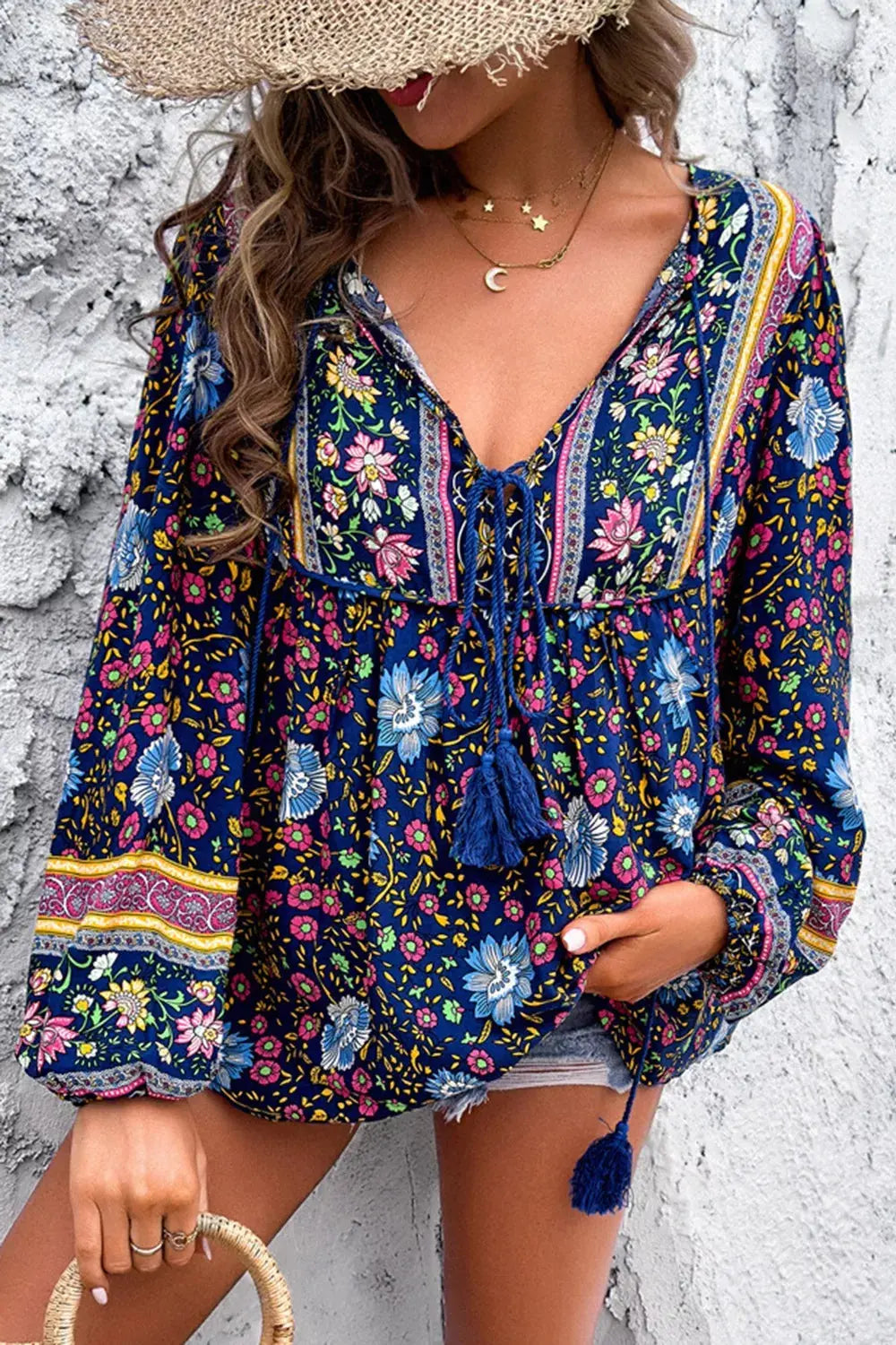 Floral Print Tie Neck Blouse  Style Ratio