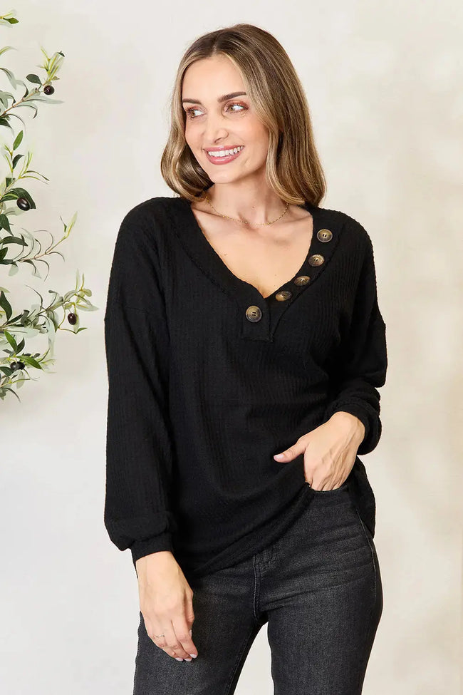 Zenana Buttoned Long Sleeve Sweatshirt  Style Ratio