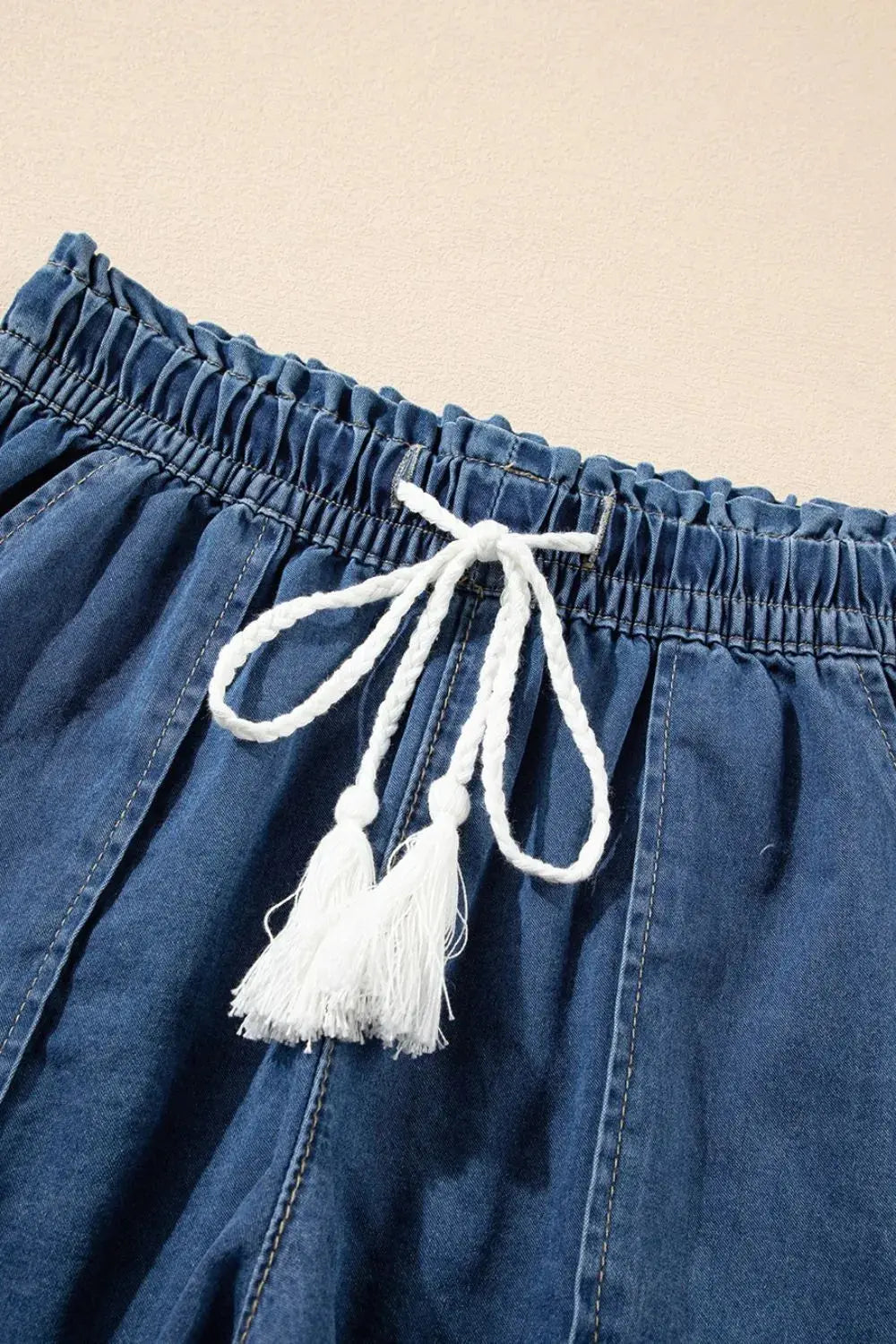 Raw Hem Drawstring High Waist Denim Shorts with Pockets  Style Ratio