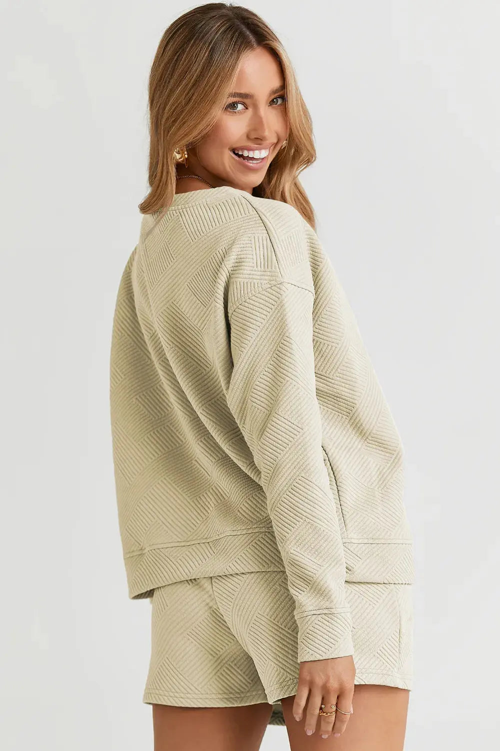 Double Take Full Size Texture Long Sleeve Top and Drawstring Shorts Set  Style Ratio