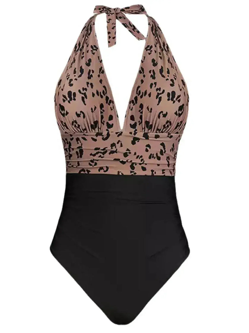 Full Size Leopard Halter Neck One-Piece Swimwear  Style Ratio