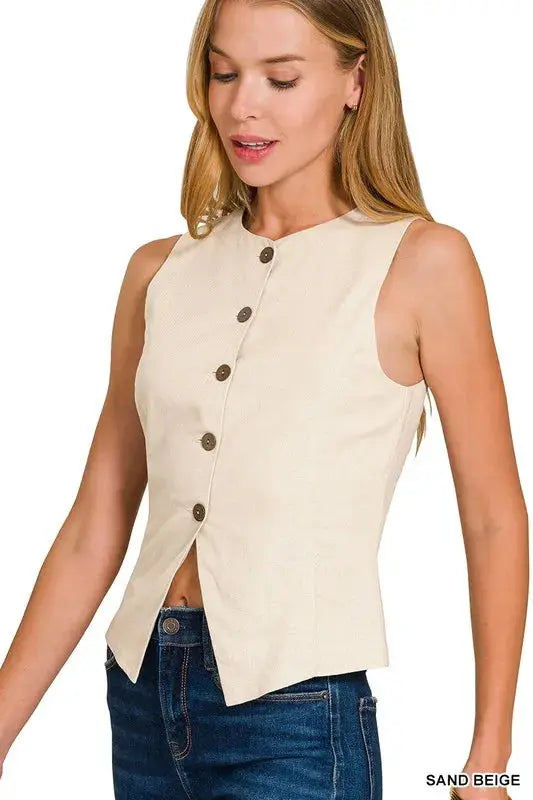 Zenana Linen Button Down Vest  Style Ratio