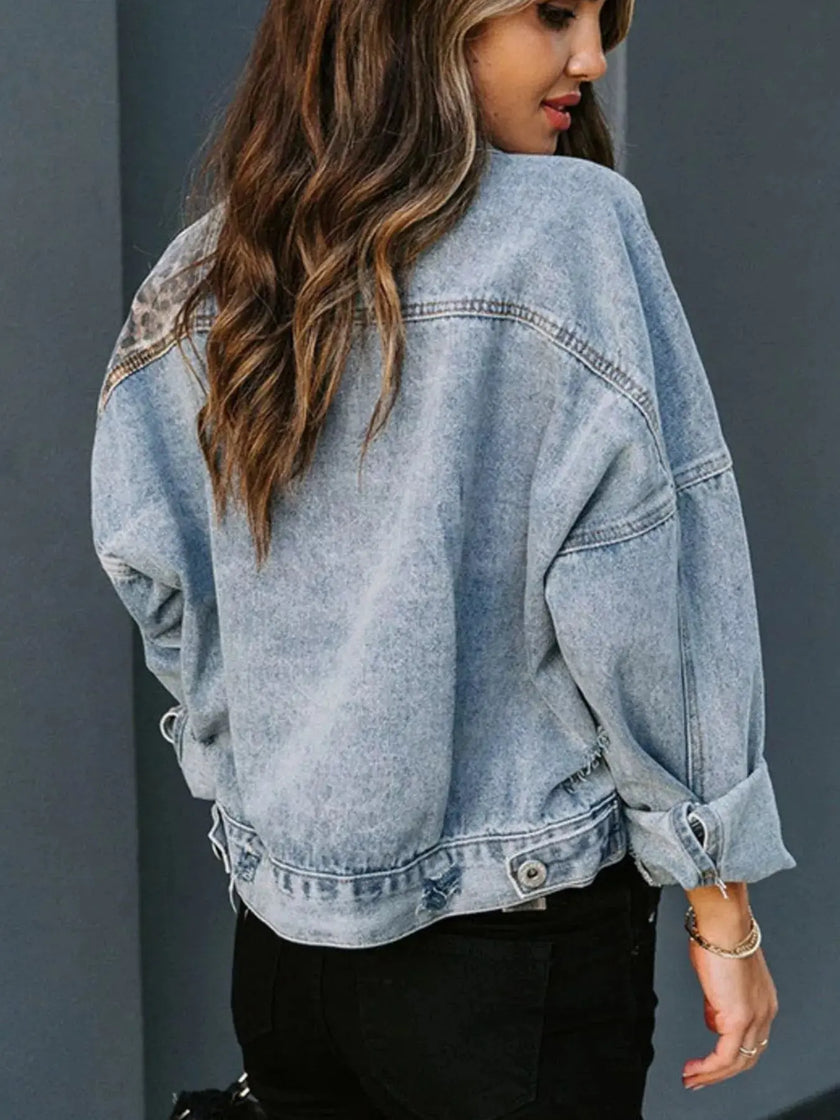Leopard Print Patchwork Denim Jacket  Style Ratio