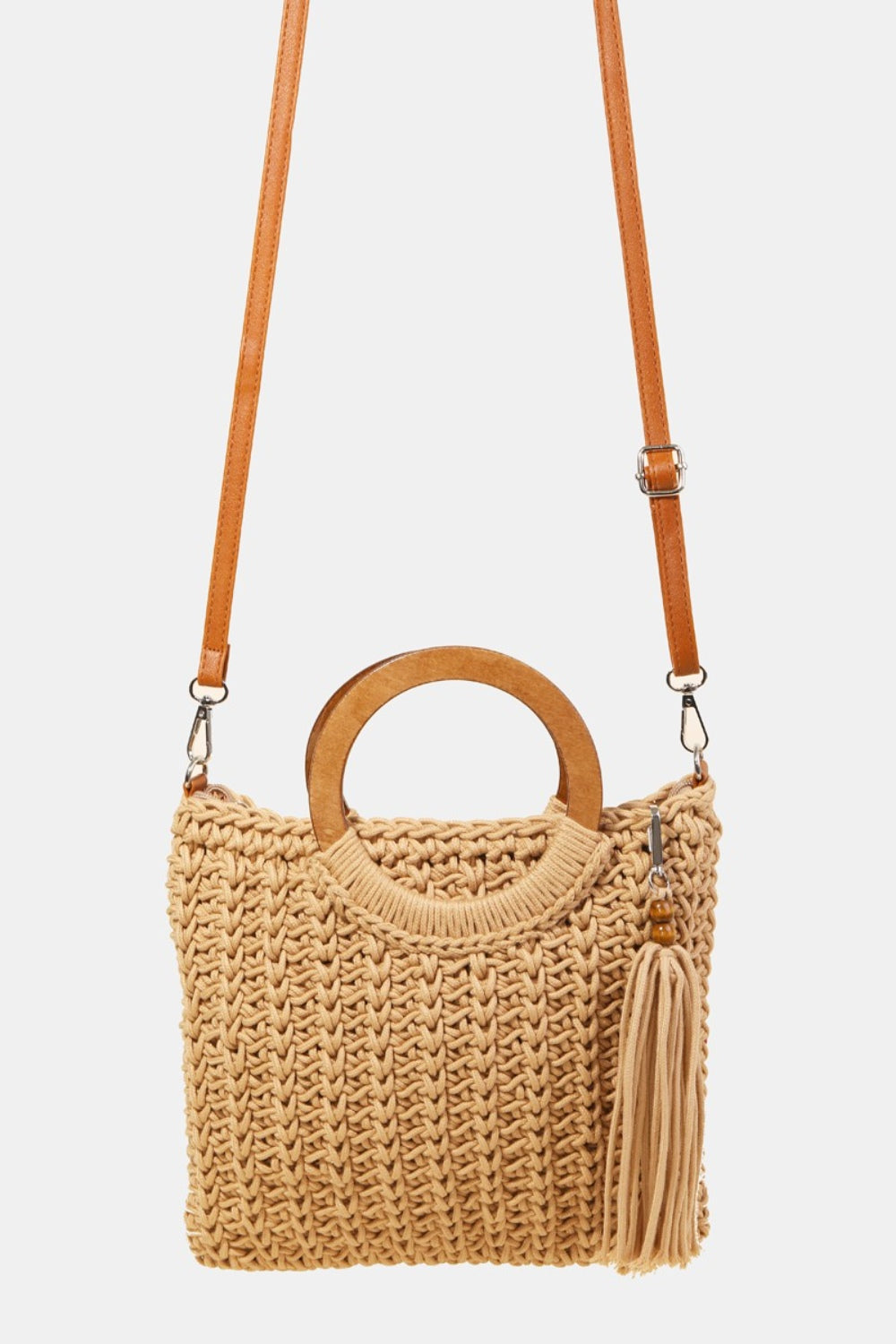 Knit Convertible Tote Bag with Tassel