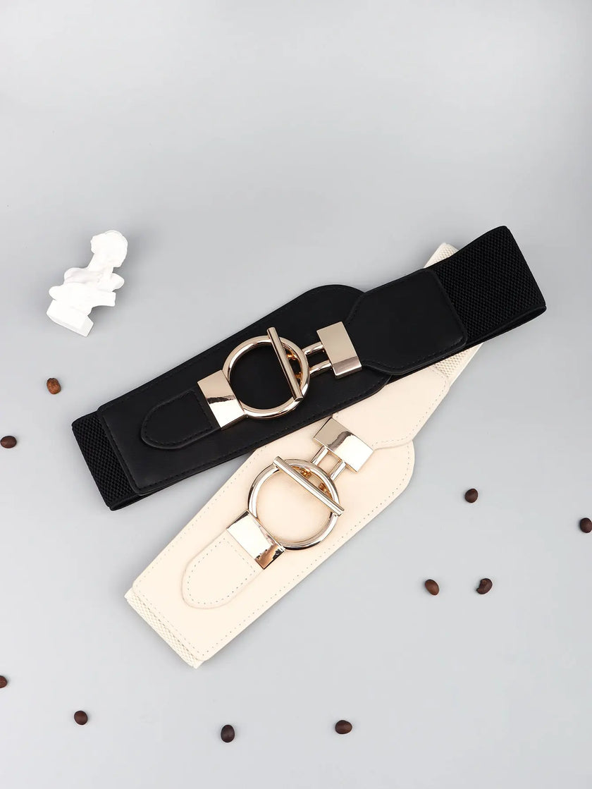 PU Elastic Wide Belt with Alloy Buckle  Style Ratio