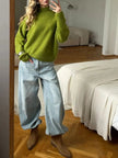 Mock Neck Dropped Shoulder Sweater  Style Ratio