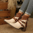 Point Toe Buckle Strap Ankle Boots with Block Heels  Style Ratio