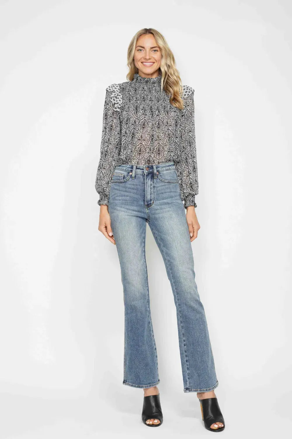 Judy Blue Full Size Tummy Control Back Embroidered Pocketed Bootcut Jeans  Style Ratio