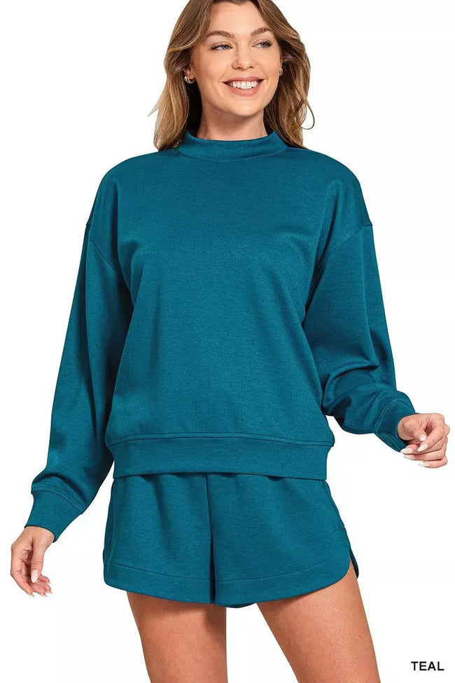 Zenana Scuba Long Sleeve Sweatshirt and Shorts Set  Style Ratio