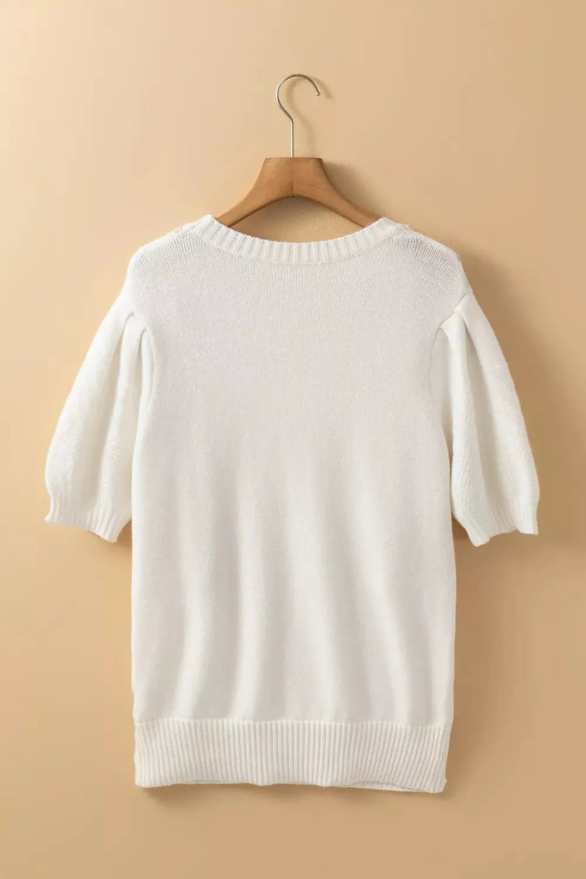 Cable Knit Short Sleeve Sweater  Style Ratio