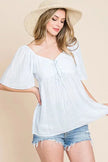 Lime N Chili Thin Striped with Tie Front Babydoll Blouse  Style Ratio