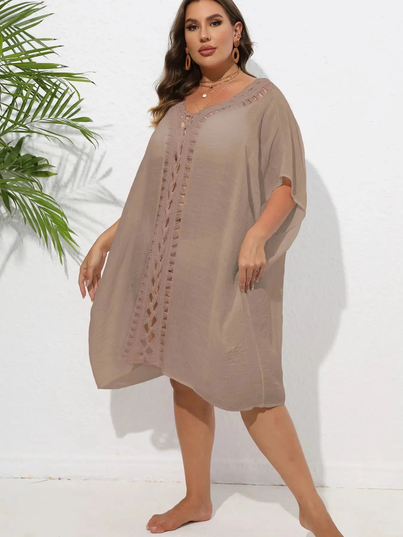 Crochet Trim V-Neck Beach Cover Up  Style Ratio