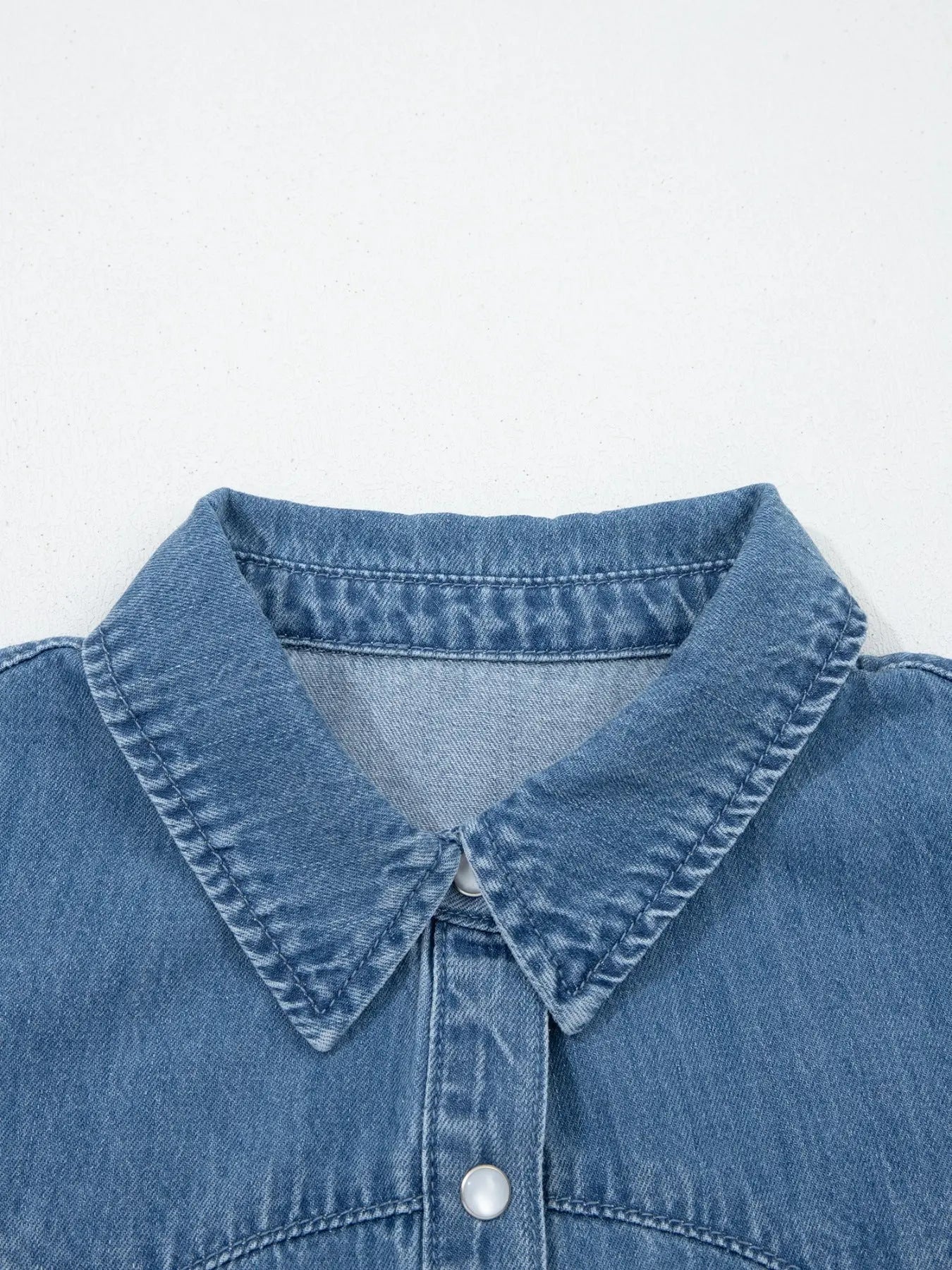 Ruffled Short Sleeve Denim Shirt  Style Ratio