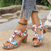 Floral Print Buckle Ankle Strap Block Heel Sandals  Style Ratio