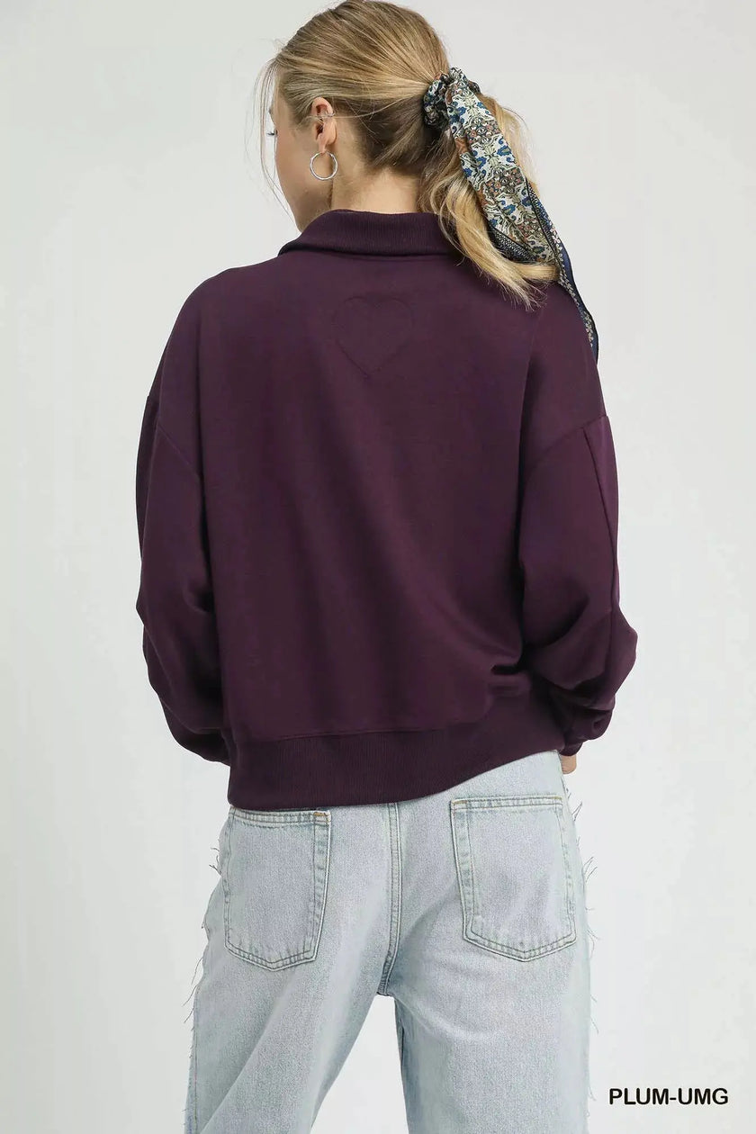 Umgee Half Zip Drop Shoulder Sweatshirt  Style Ratio