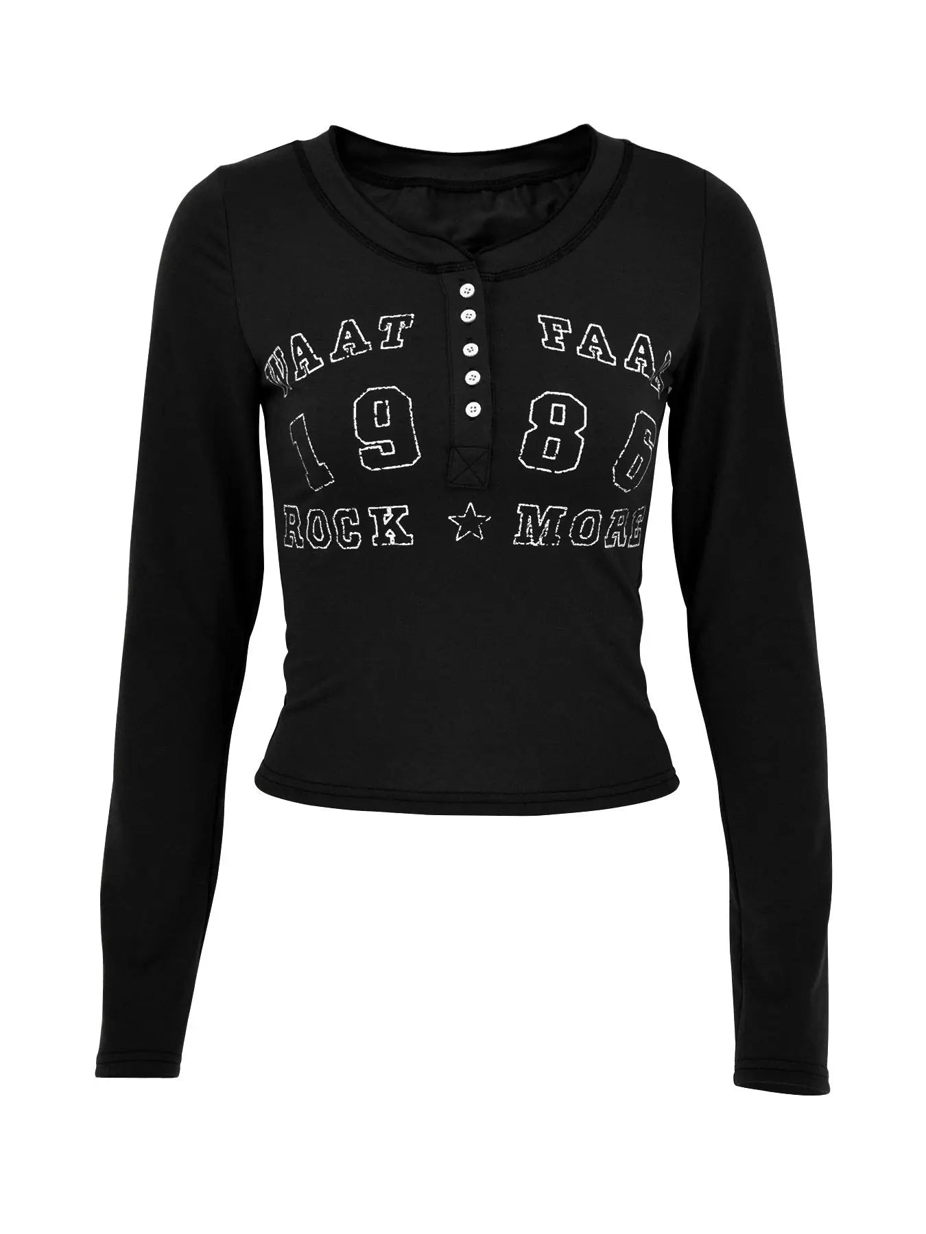 Letter Graphic Button Detail Long Sleeve Shirt  Style Ratio