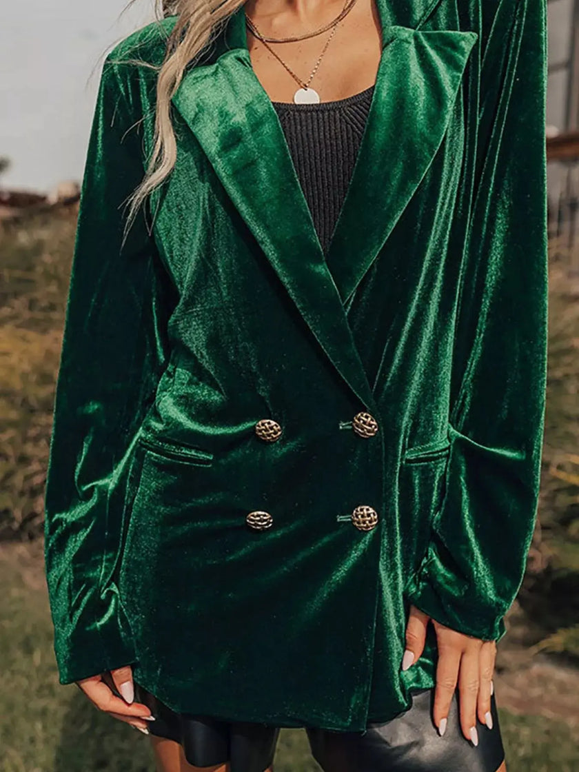 Velvet Lapel Collar Button Up Blazer  Style Ratio