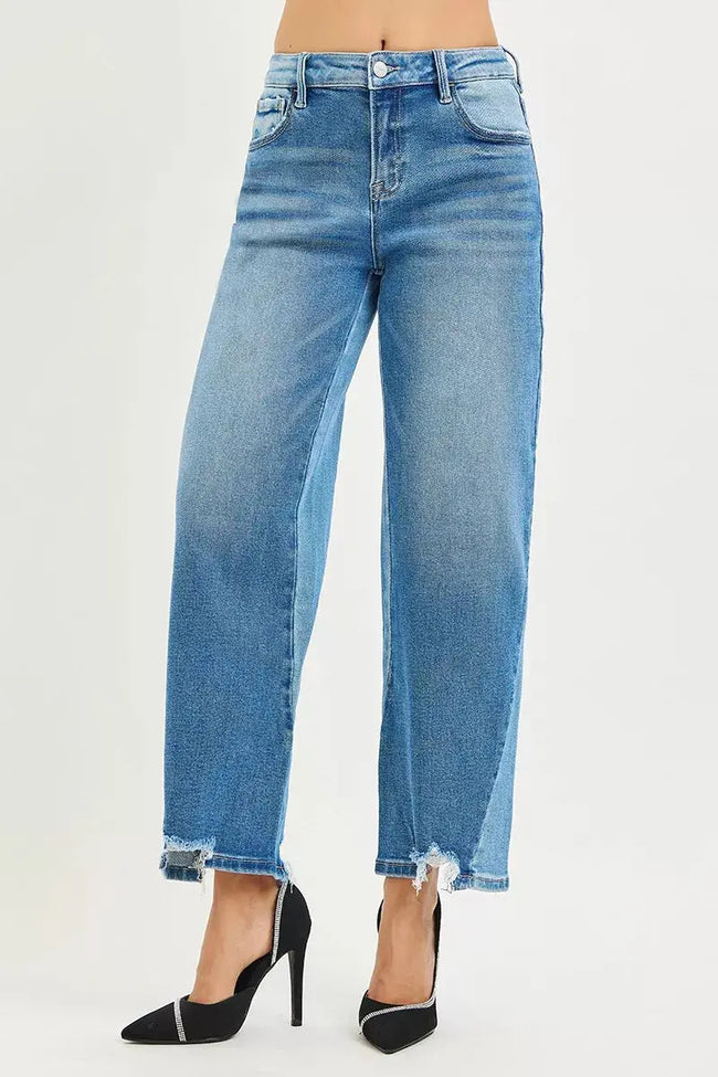 RISEN Full Size Slouchy Cropped Barrel Jeans with Contrast Wash  Style Ratio