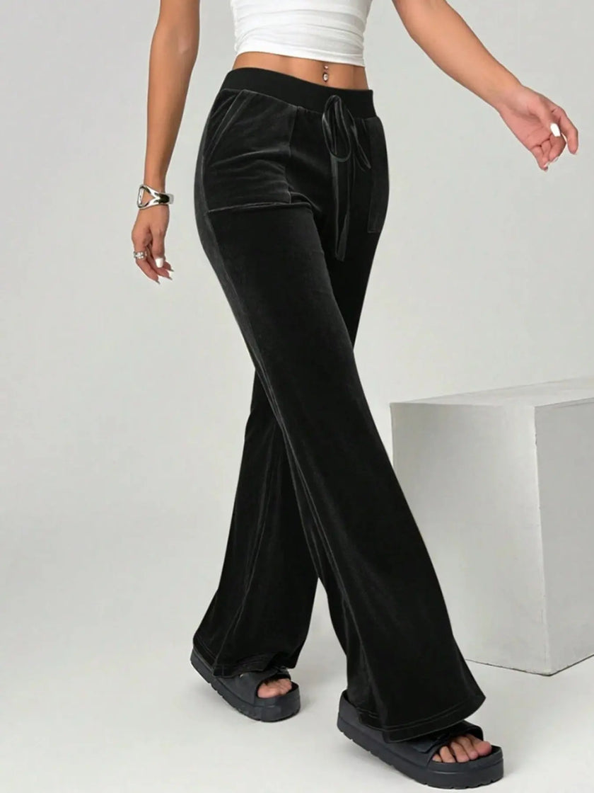 Velvet Flare Pants with Drawstring  Style Ratio