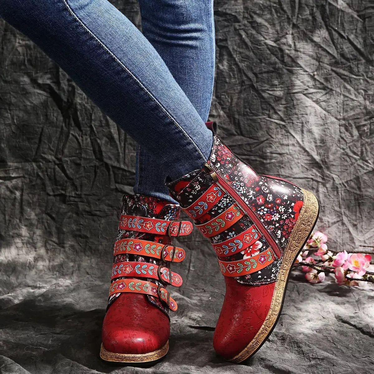 Embroidered Round Toe Boots  Style Ratio