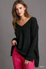 Umgee V-Neck High Low Hem Sweatshirt with Side Slit  Style Ratio
